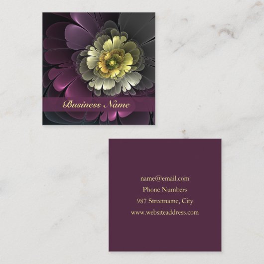 Abstracte Modern Purpur Khaki Gray Fractal Flower Vierkante Visitekaartje (Voorkant / Achterkant)