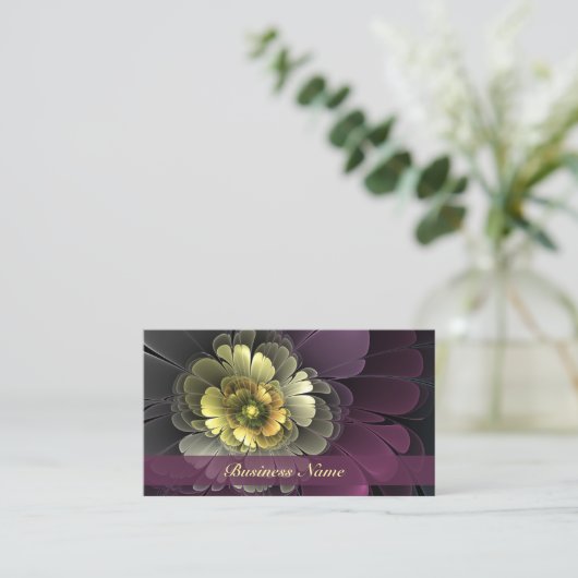 Abstracte Modern Purpur Khaki Gray Fractal Flower Visitekaartje (Staand voorkant)