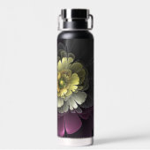 Abstracte Modern Purpur Khaki Gray Fractal Flower Waterfles (Achterkant)