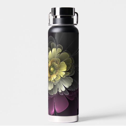 Abstracte Modern Purpur Khaki Gray Fractal Flower Waterfles (Achterkant)