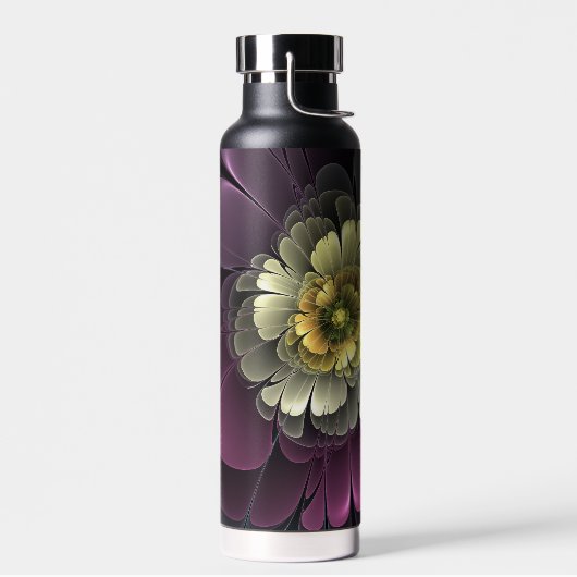 Abstracte Modern Purpur Khaki Gray Fractal Flower Waterfles (Links)