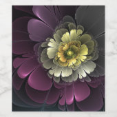 Abstracte Modern Purpur Khaki Gray Fractal Flower Wijn Etiket (Enkel label)