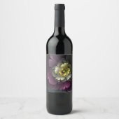 Abstracte Modern Purpur Khaki Gray Fractal Flower Wijn Etiket (Voorkant)