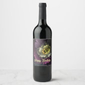 Abstracte Modern Purpur Khaki Gray Fractal Flower Wijn Etiket (Voorkant)