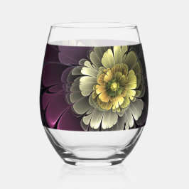 Abstracte Modern Purpur Khaki Gray Fractal Flower Wijnglas Zonder Voet
