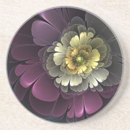 Abstracte Modern Purpur Khaki Gray Fractal Flower Zandsteen Onderzetter