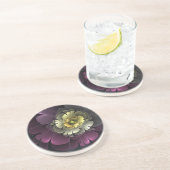 Abstracte Modern Purpur Khaki Gray Fractal Flower Zandsteen Onderzetter (Zijkant)