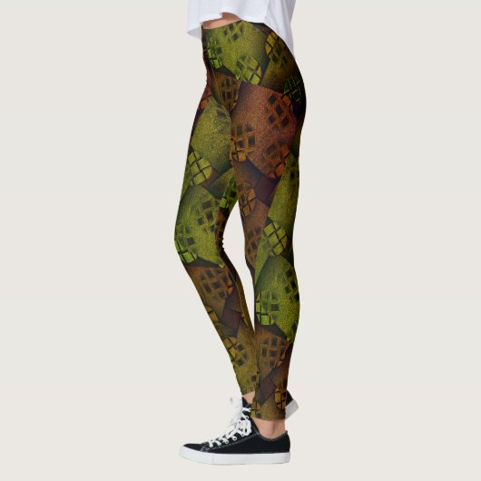 ABSTRACTE MODERN-tekening in bruin-donkergeel Leggings (Links)