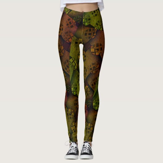 ABSTRACTE MODERN-tekening in bruin-donkergeel Leggings (Voorkant)