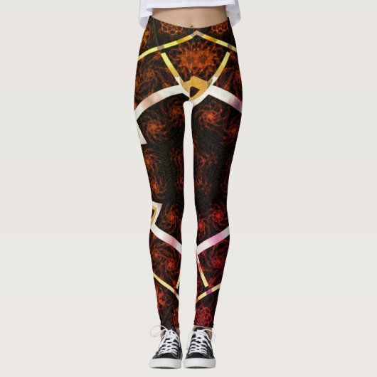 ABSTRACTE MODERN-tekening in-geel-roodbruinmozaïek Leggings (Voorkant)