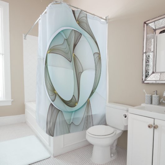 Abstracte Modern Turquoise Brown Gold Elegance Douchegordijn (In situ)