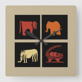 Abstracte moderne Afrikaanse dieren kunst Vierkante Klok