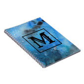 Abstracte moderne Art Monogram Blauwe Zwarte Water Notitieboek (Rechterzijde)
