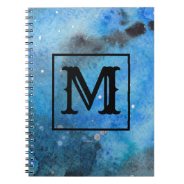 Abstracte moderne Art Monogram Blauwe Zwarte Water Notitieboek