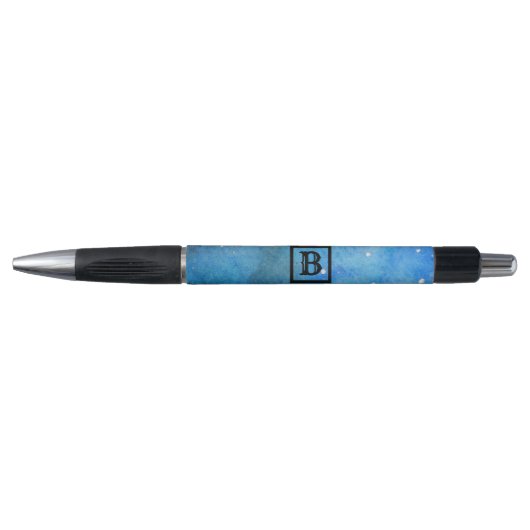 Abstracte moderne Art Monogram Blauwe Zwarte Water Pen (Voorkant)
