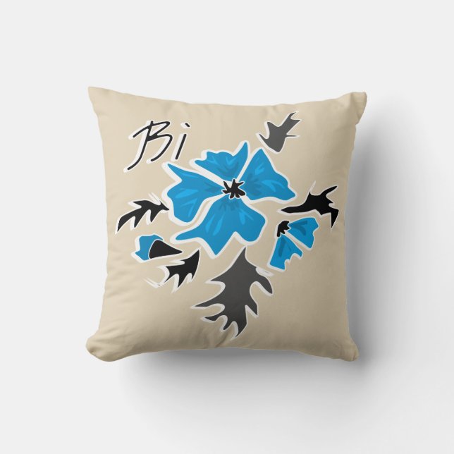 Abstracte, moderne blauwe bloem grijze bladeren pr kussen (Voorkant)