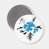 Abstracte, moderne blauwe bloem grijze bladeren pr magneet (Voorkant / Achterkant)
