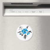 Abstracte, moderne blauwe bloem grijze bladeren pr magneet (Insitu (Vaatwasser))