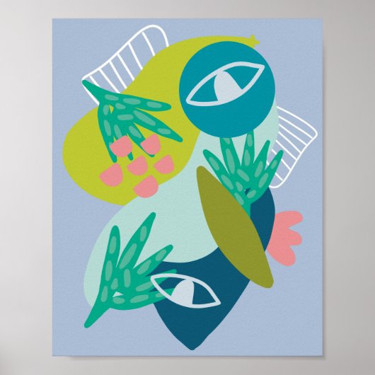 Abstracte moderne blauwe minimalistische botanisch poster (Voorkant)