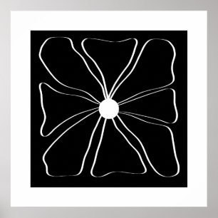 Abstracte moderne bloem fijne kunst zwart en wit poster