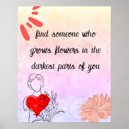 Abstracte moderne bloemenkunst en liefdesquote poster