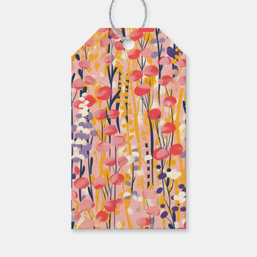 Abstracte Moderne Bloementuin met Wilde Bloemen en Cadeaulabel (Voorkant)