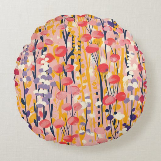 Abstracte Moderne Bloemenweide Botanische Tuin Rond Kussen (Voorkant)