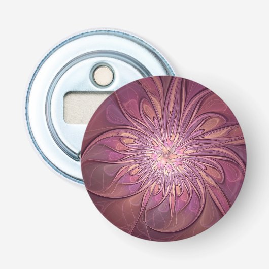 Abstracte moderne bloemfractale kunst bes kleuren button flesopener (Voorkant)