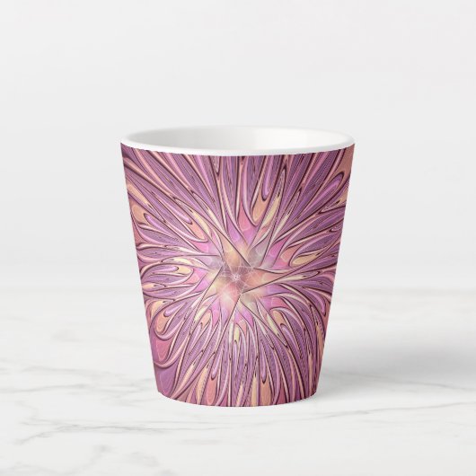 Abstracte moderne bloemfractale kunst bes kleuren latte mok (Voorkant)