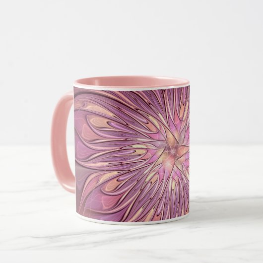 Abstracte moderne bloemfractale kunst bes kleuren mok (Voorkant links)