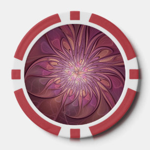 Abstracte moderne bloemfractale kunst bes kleuren poker chips
