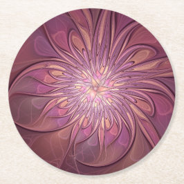 Abstracte moderne bloemfractale kunst bes kleuren ronde kartonnen onderzetter
