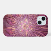 Abstracte moderne bloemfractale kunst beskleuren iPhone 15 case (Achterkant horizontaal)