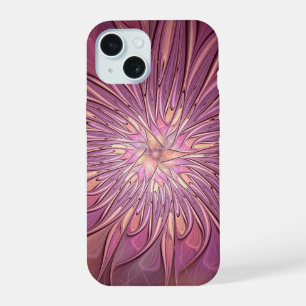 Abstracte moderne bloemfractale kunst beskleuren iPhone 15 case