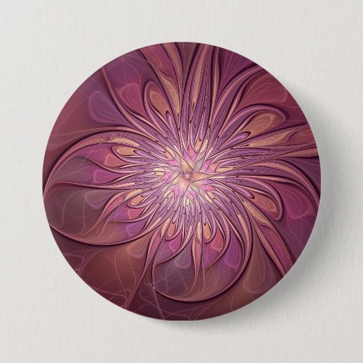 Abstracte moderne bloemfractale kunst beskleuren ronde button 7,6 cm (Voorkant)