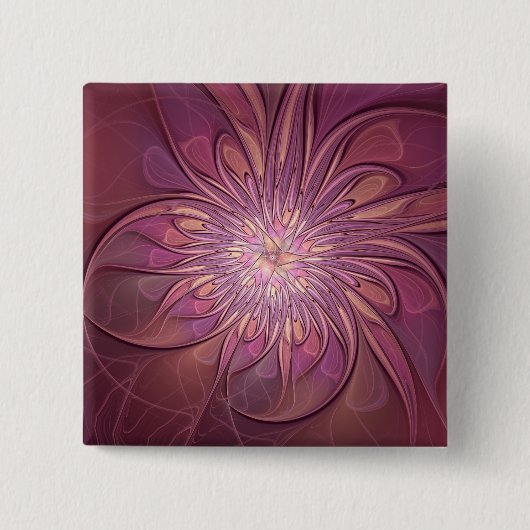 Abstracte moderne bloemfractale kunst beskleuren vierkante button 5,1 cm (Voorkant)
