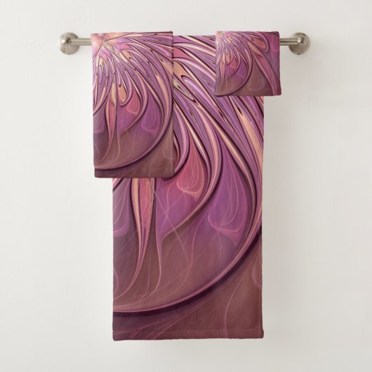 Abstracte moderne bloemfractale kunst Bessenkleure Bad Handdoek (Insitu)