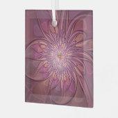 Abstracte moderne bloemfractale kunst Bessenkleure Glas Ornament (Voorkant links)