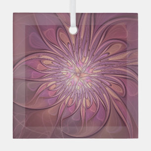 Abstracte moderne bloemfractale kunst Bessenkleure Glas Ornament