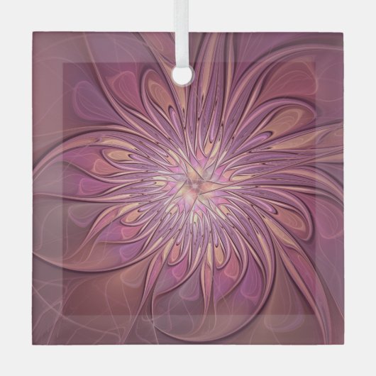 Abstracte moderne bloemfractale kunst Bessenkleure Glas Ornament (Voorkant)