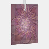 Abstracte moderne bloemfractale kunst Bessenkleure Glas Ornament (Voorkant Rechts)