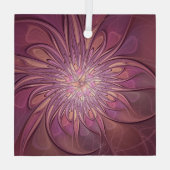 Abstracte moderne bloemfractale kunst Bessenkleure Glas Ornament (Achterkant)