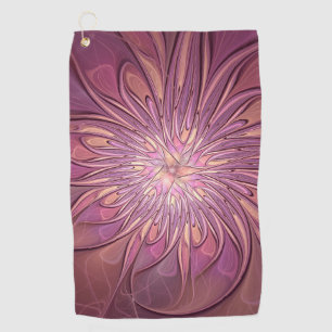 Abstracte moderne bloemfractale kunst Bessenkleure Golfhanddoek