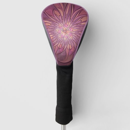 Abstracte moderne bloemfractale kunst Bessenkleure Golfheadcover (Voorkant)