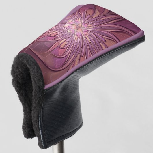 Abstracte moderne bloemfractale kunst Bessenkleure Golfheadcover (3/4 voorkant)