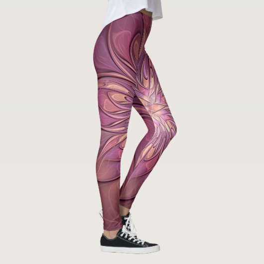 Abstracte moderne bloemfractale kunst Bessenkleure Leggings (Rechts)