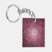 Abstracte moderne bloemfractale kunst Bessenkleure Sleutelhanger (Voorkant Links)