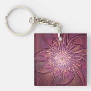 Abstracte moderne bloemfractale kunst Bessenkleure Sleutelhanger