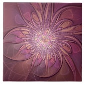 Abstracte moderne bloemfractale kunst Bessenkleure Tegeltje (Voorkant)