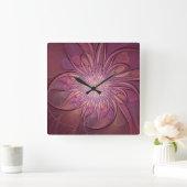 Abstracte moderne bloemfractale kunst Bessenkleure Vierkante Klok (Huis)